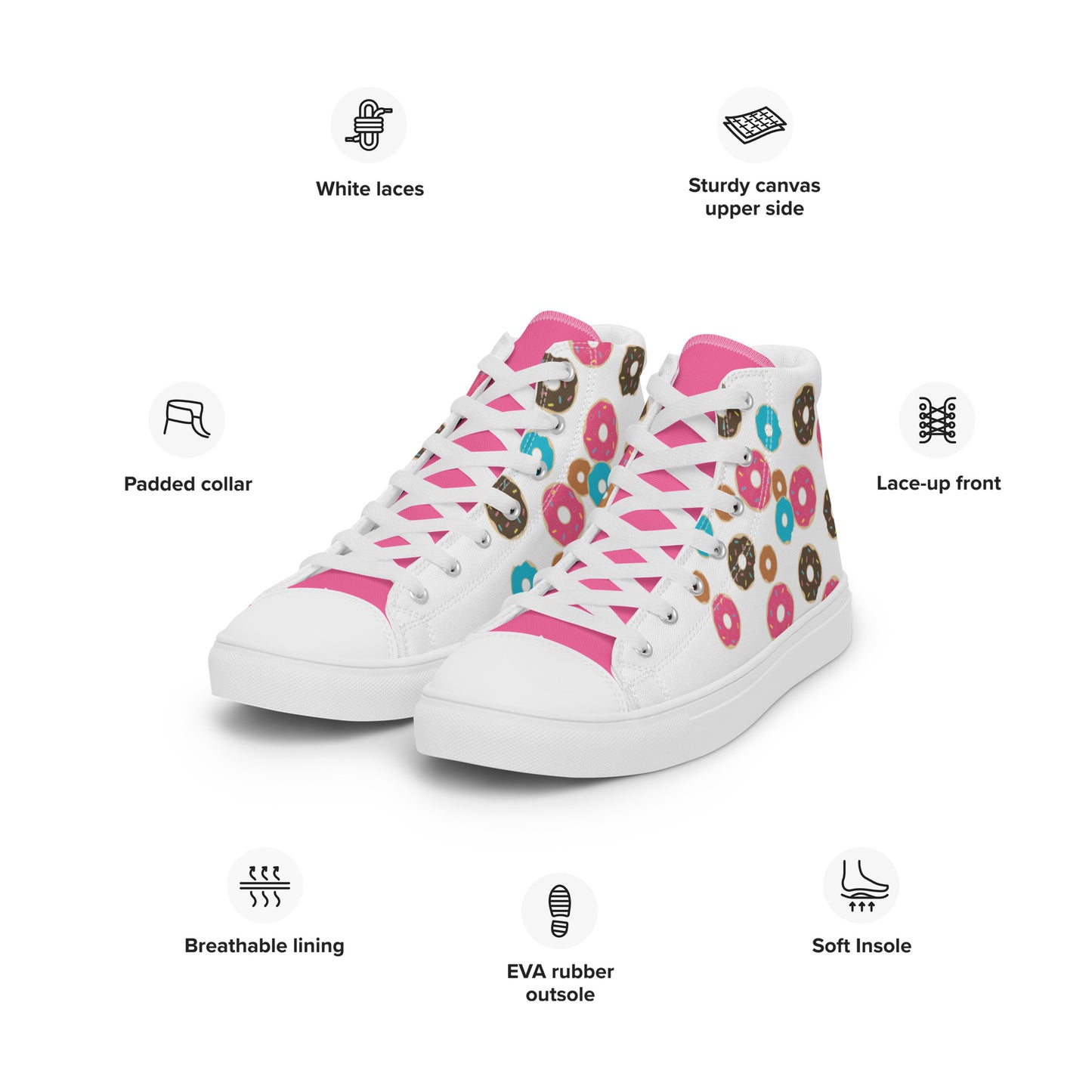 Donut Print Women’s high top canvas shoes